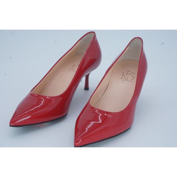 AGL Virna Red Patent Leather Ponted Toe low Heel High Pumps SZ 39.5 NIB $425 - Picture 5 of 12